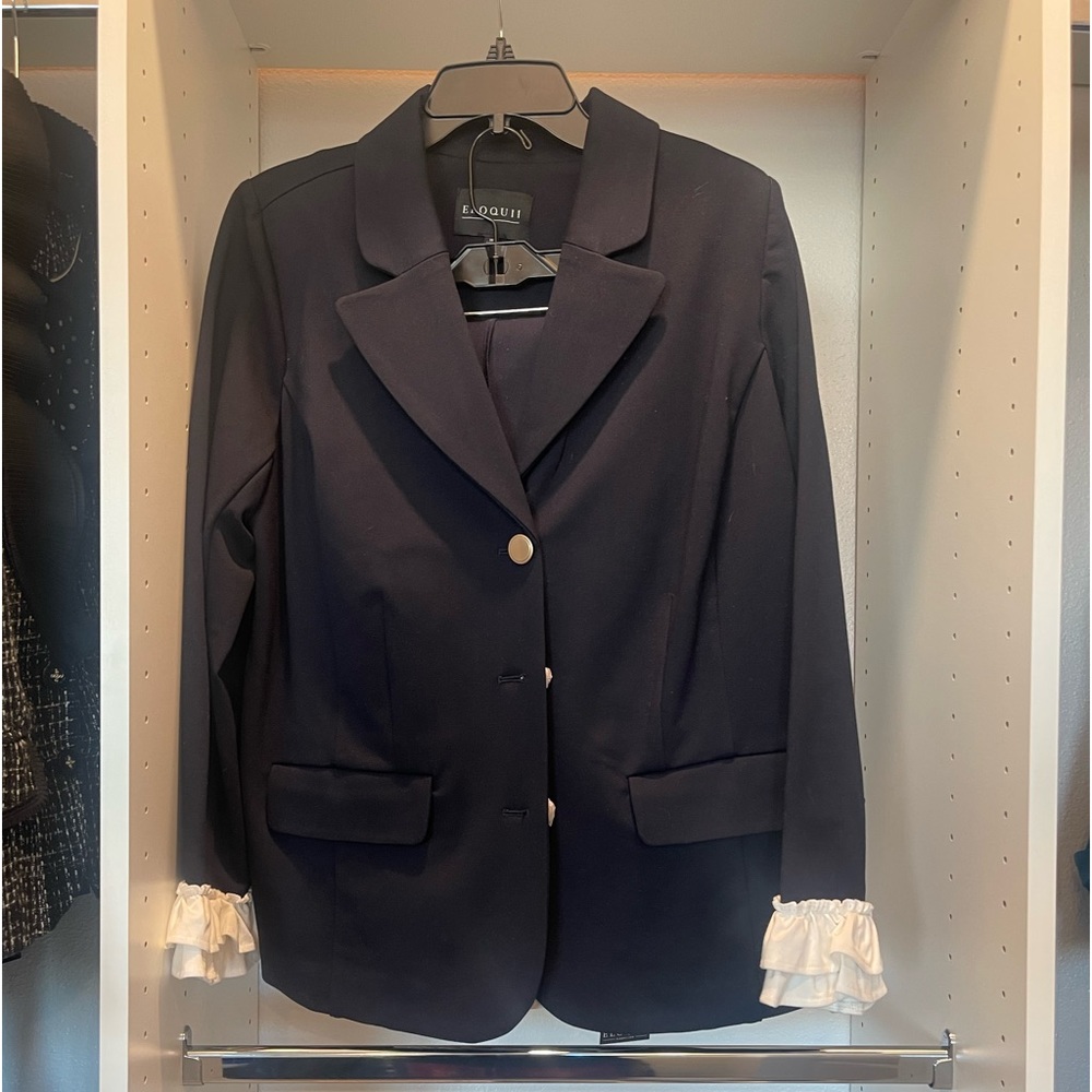Darling Navy Eloquii Suit Trimmed in white Ruffles BNWT